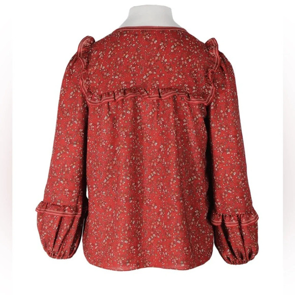 MAX STUDIO Tie Front Floral Print‎ Ruffle Blouse - Picture 5 of 10